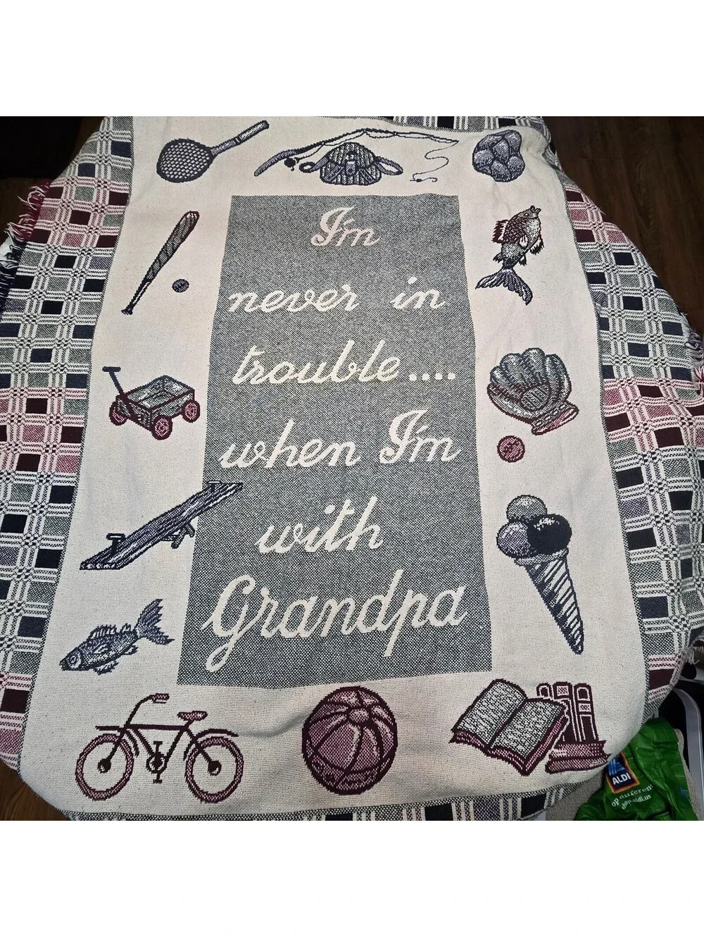 Vintage Grandpa Woven Throw Blanket Tapestry Fringe Never In Trouble 46